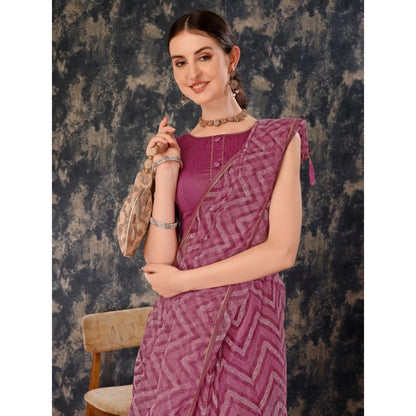 Women's Linen Zig Zag Saree With Unstitched Blouse (Purple, 5-6 Mtrs)