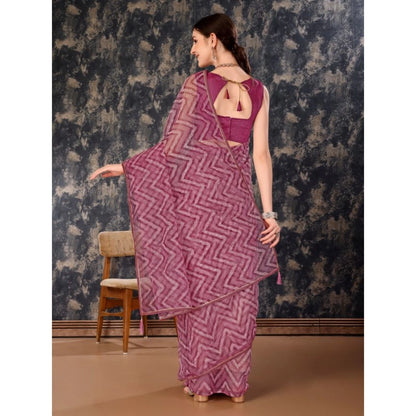 Women's Linen Zig Zag Saree With Unstitched Blouse (Purple, 5-6 Mtrs)