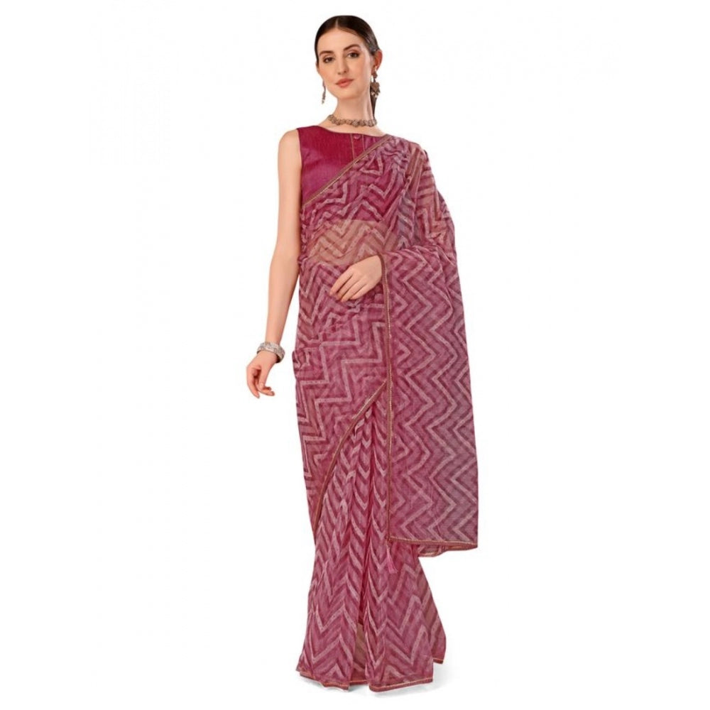 Women's Linen Zig Zag Saree With Unstitched Blouse (Purple, 5-6 Mtrs)