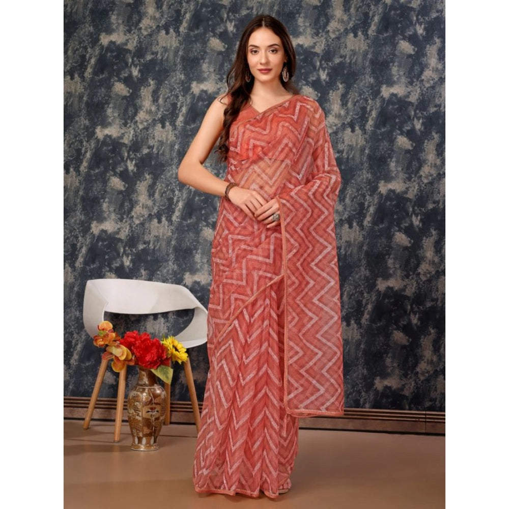 Women's Linen Zig Zag Saree With Unstitched Blouse (Peach, 5-6 Mtrs)