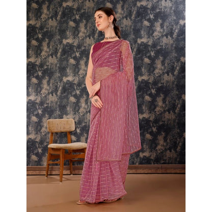 Women's Linen Line Saree With Unstitched Blouse (Purple, 5-6 Mtrs)