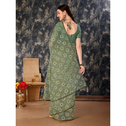 Women's Linen Gola Printed Saree With Unstitched Blouse (Green, 5-6 Mtrs)