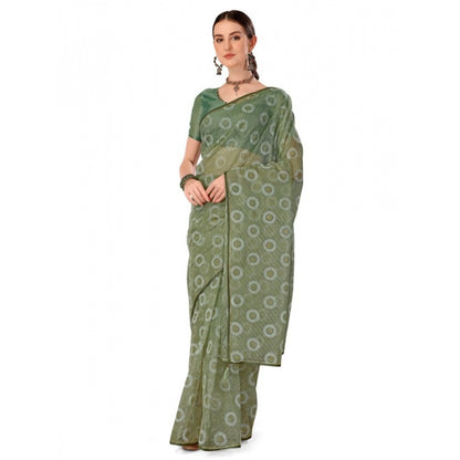 Women's Linen Gola Printed Saree With Unstitched Blouse (Green, 5-6 Mtrs)