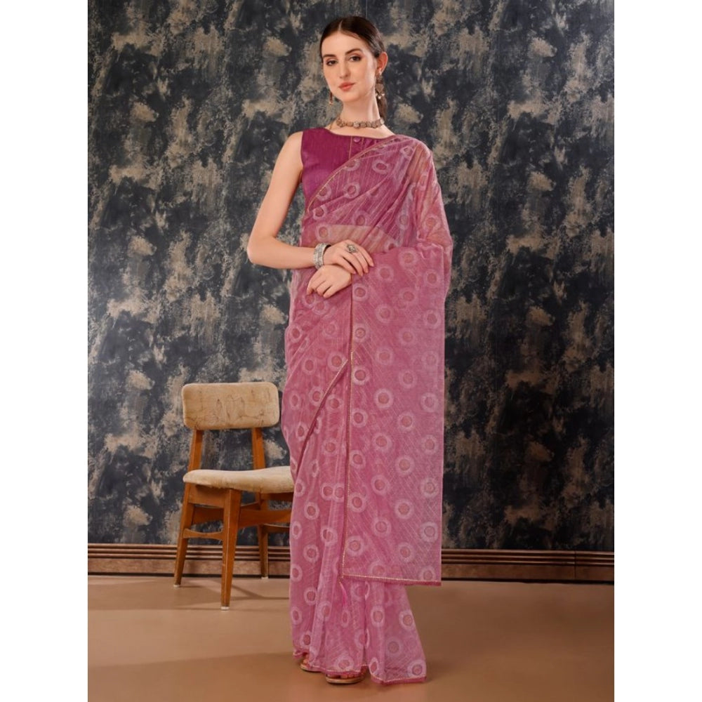 Women's Linen Gola Printed Saree With Unstitched Blouse (Purple, 5-6 Mtrs)