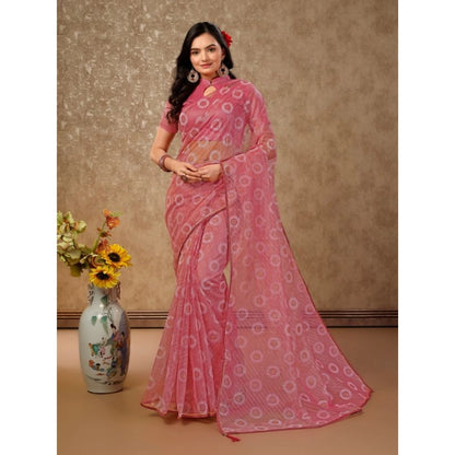 Women's Linen Gola Printed Saree With Unstitched Blouse (Light Pink, 5-6 Mtrs)