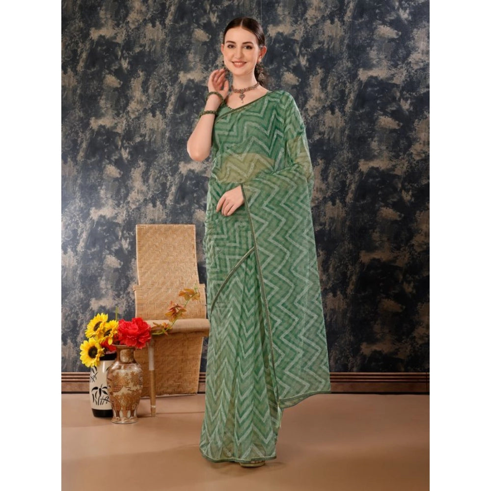 Women's Linen Zig Zag Saree With Unstitched Blouse (Green, 5-6 Mtrs)