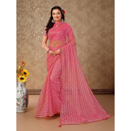 Women's Linen Line Saree With Unstitched Blouse (Pink, 5-6 Mtrs)