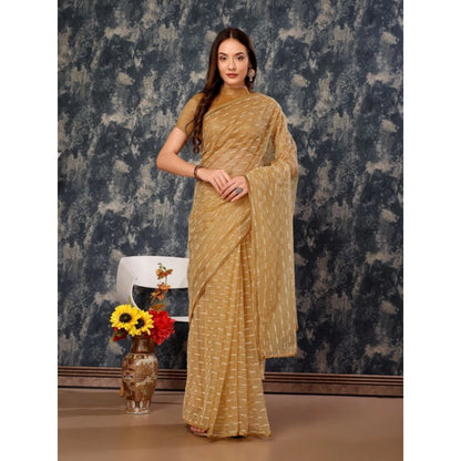 Women's Linen Line Saree With Unstitched Blouse (Beige, 5-6 Mtrs)