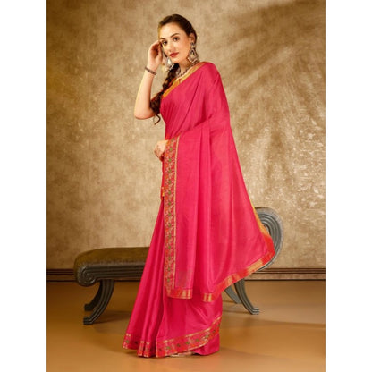 Women's Vichitra Swiroshki Butta Saree With Unstitched Blouse (Pink, 5-6 Mtrs)