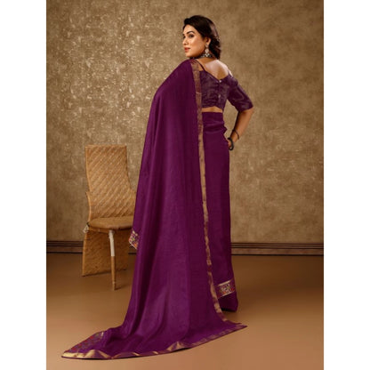 Women's Vichitra Swiroshki Butta Saree With Unstitched Blouse (Wine, 5-6 Mtrs)