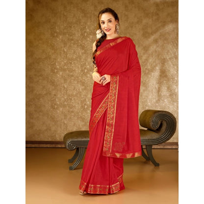 Women's Vichitra Swiroshki Butta Saree With Unstitched Blouse (Red, 5-6 Mtrs)