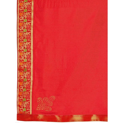 Women's Vichitra Swiroshki Butta Saree With Unstitched Blouse (Red, 5-6 Mtrs)