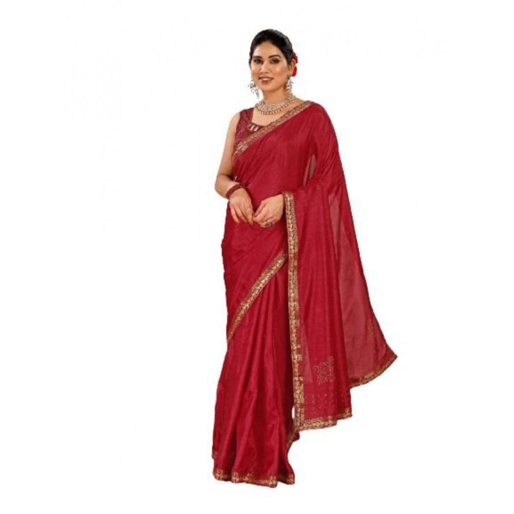 Women's Vichitra Swiroshki Butta Saree With Unstitched Blouse (Maroon, 5-6 Mtrs)