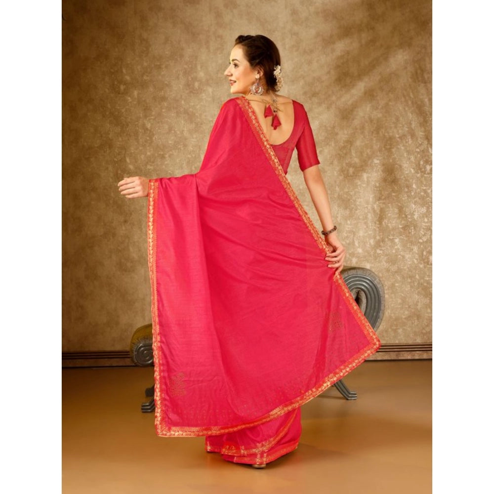 Women's Vichitra Swiroshki Butta Saree With Unstitched Blouse (Pink, 5-6 Mtrs)