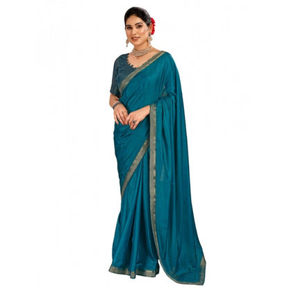 Women's Vichitra Swiroshki Butta Saree With Unstitched Blouse (Blue, 5-6 Mtrs)