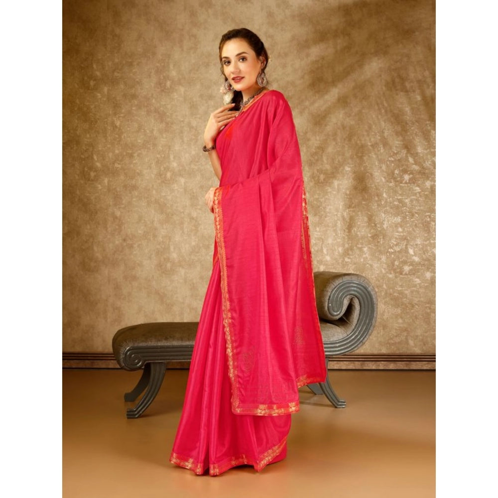 Women's Vichitra Swiroshki Butta Saree With Unstitched Blouse (Pink, 5-6 Mtrs)