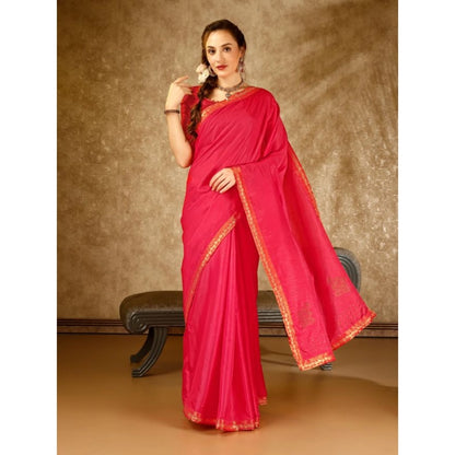 Women's Vichitra Swiroshki Butta Saree With Unstitched Blouse (Pink, 5-6 Mtrs)