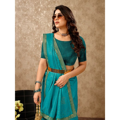 Women's Vichitra Swiroshki Butta Saree With Unstitched Blouse (Teal Blue, 5-6 Mtrs)