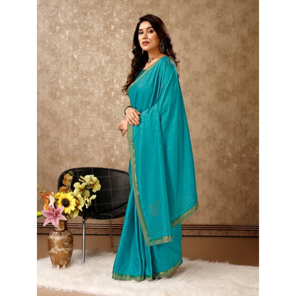 Women's Vichitra Swiroshki Butta Saree With Unstitched Blouse (Teal Blue, 5-6 Mtrs)