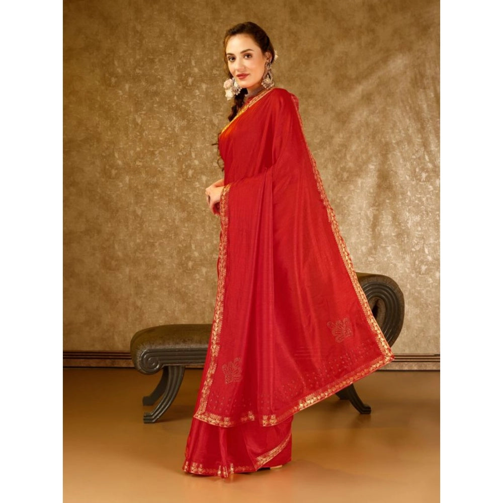 Women's Vichitra Printed Saree With Unstitched Blouse (Red, 5-6 Mtrs)