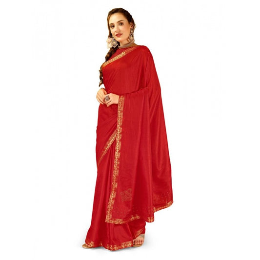 Women's Vichitra Printed Saree With Unstitched Blouse (Red, 5-6 Mtrs)