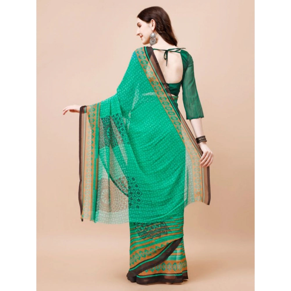 Women's Weightless Floral Printed Saree With Unstitched Blouse (Green, 5-6 Mtrs)