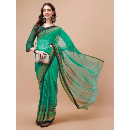 Women's Weightless Floral Printed Saree With Unstitched Blouse (Green, 5-6 Mtrs)