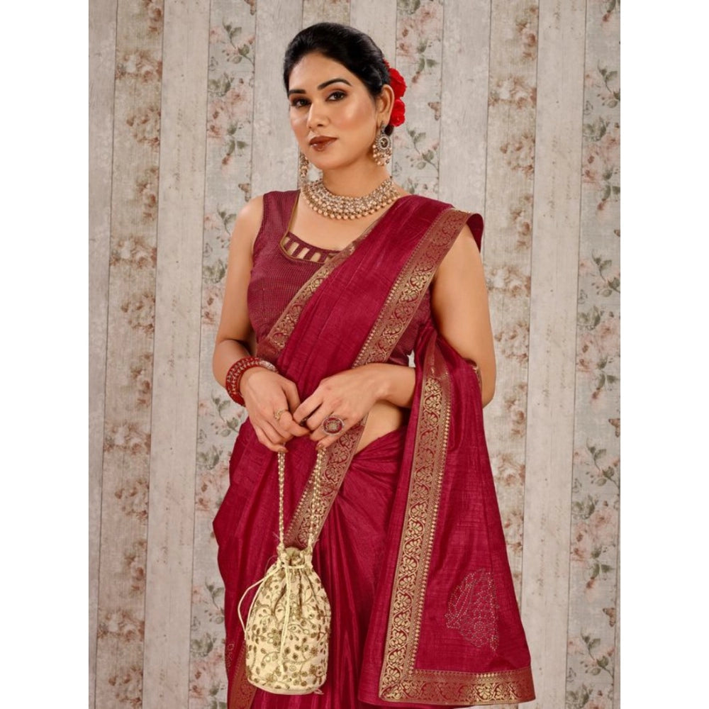 Women's Vichitra Swiroshki Butta Saree With Unstitched Blouse (Maroon, 5-6 Mtrs)