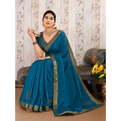 Women's Vichitra Swiroshki Butta Saree With Unstitched Blouse (Blue, 5-6 Mtrs)