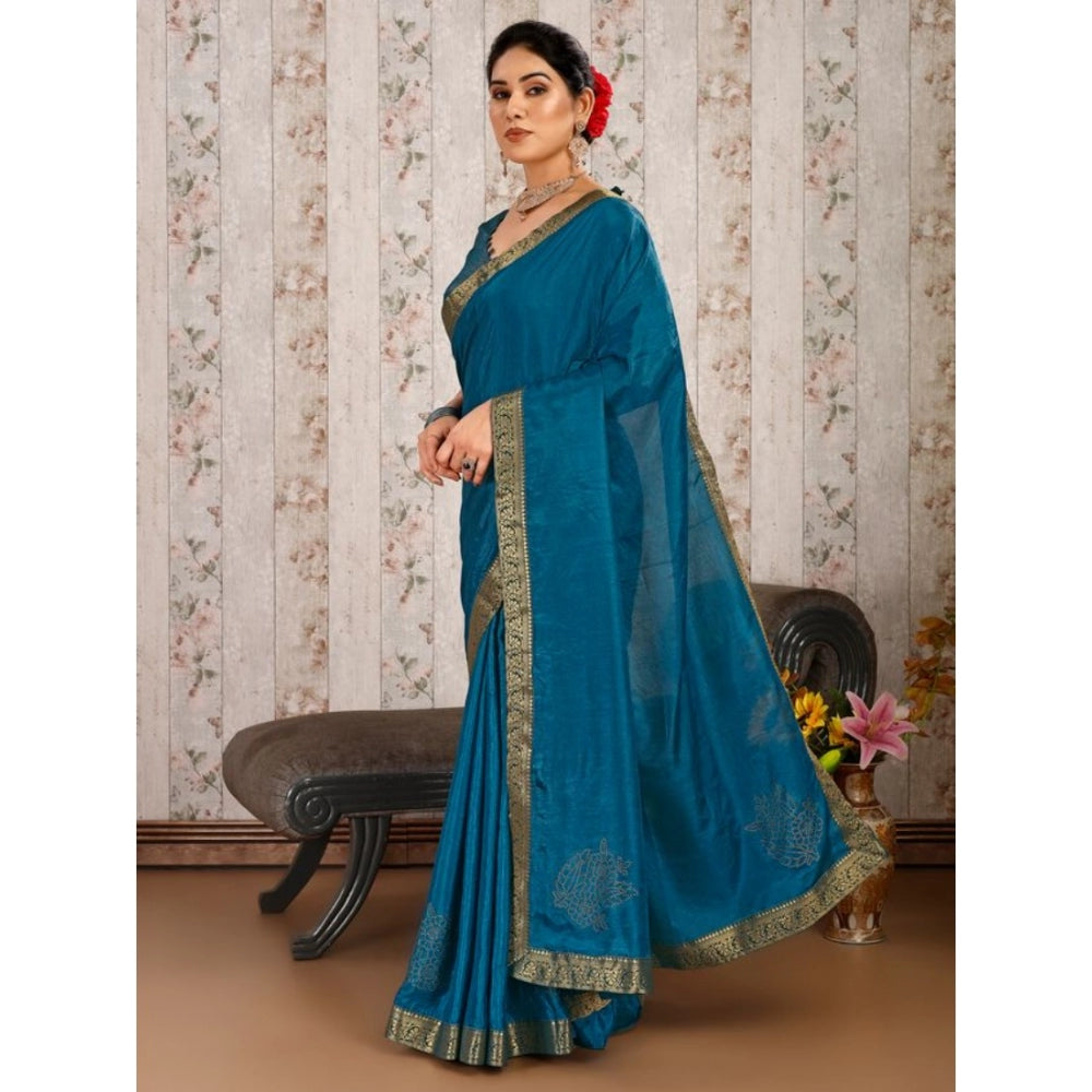 Women's Vichitra Swiroshki Butta Saree With Unstitched Blouse (Blue, 5-6 Mtrs)