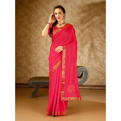 Women's Vichitra Swiroshki Butta Saree With Unstitched Blouse (Pink, 5-6 Mtrs)