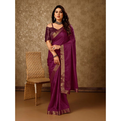 Women's Vichitra Swiroshki Butta Saree With Unstitched Blouse (Wine, 5-6 Mtrs)