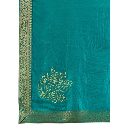 Women's Vichitra Swiroshki Butta Saree With Unstitched Blouse (Teal Blue, 5-6 Mtrs)