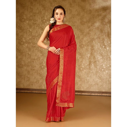 Women's Vichitra Swiroshki Butta Saree With Unstitched Blouse (Red, 5-6 Mtrs)