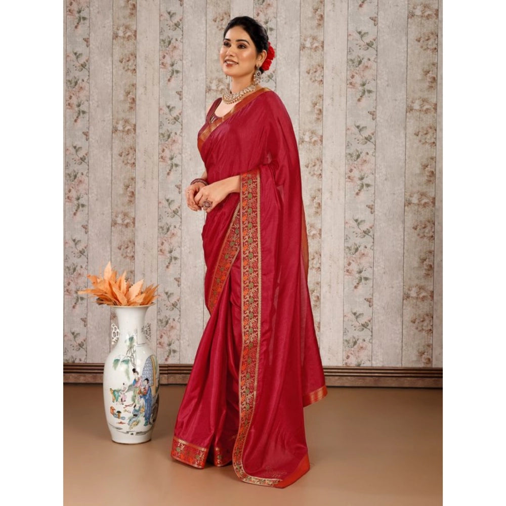 Women's Vichitra Swiroshki Butta Saree With Unstitched Blouse (Maroon, 5-6 Mtrs)