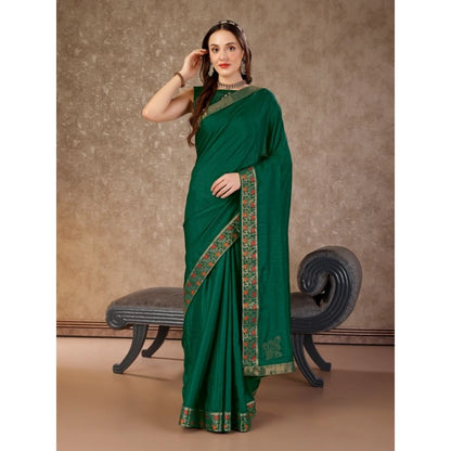 Women's Vichitra Swiroshki Butta Saree With Unstitched Blouse (Green, 5-6 Mtrs)