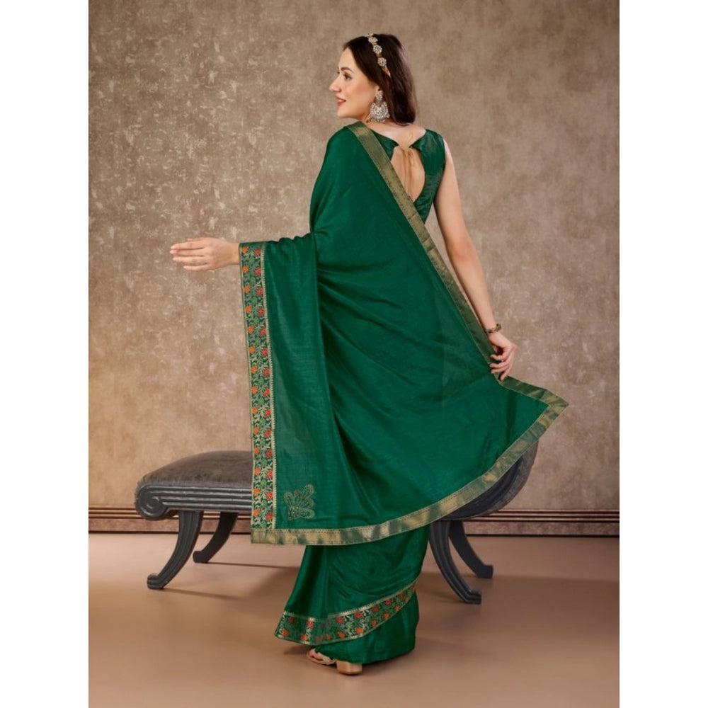 Women's Vichitra Swiroshki Butta Saree With Unstitched Blouse (Green, 5-6 Mtrs)