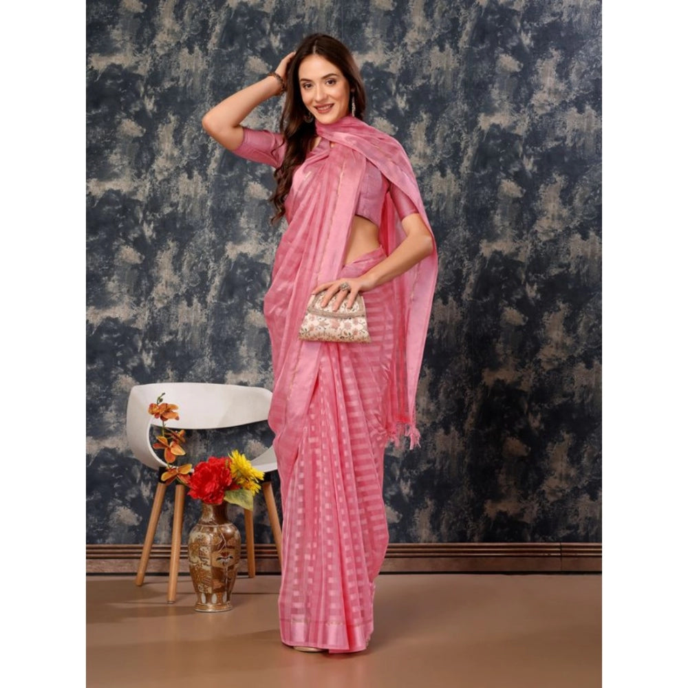 Women's Chiffon Fabric Line Saree With Unstitched Blouse (Pink, 5-6 Mtrs)