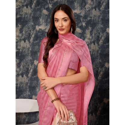 Women's Chiffon Fabric Line Saree With Unstitched Blouse (Pink, 5-6 Mtrs)