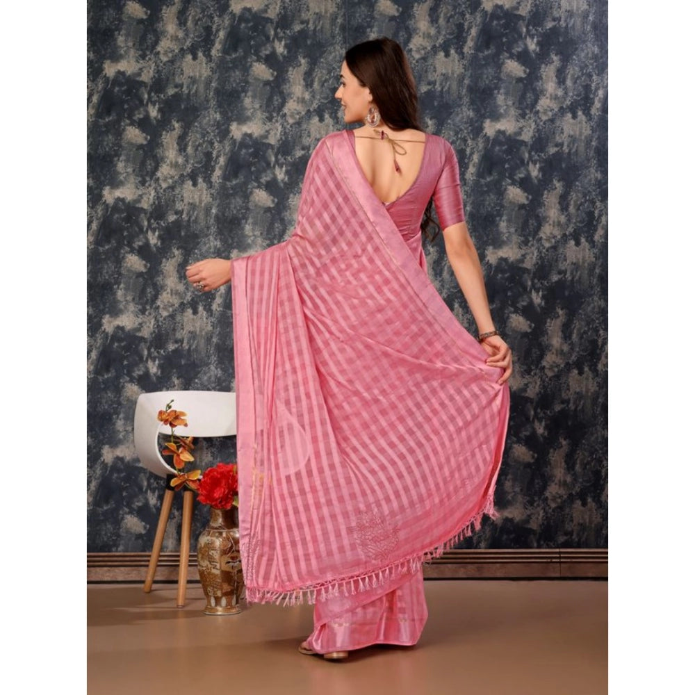 Women's Chiffon Fabric Line Saree With Unstitched Blouse (Pink, 5-6 Mtrs)