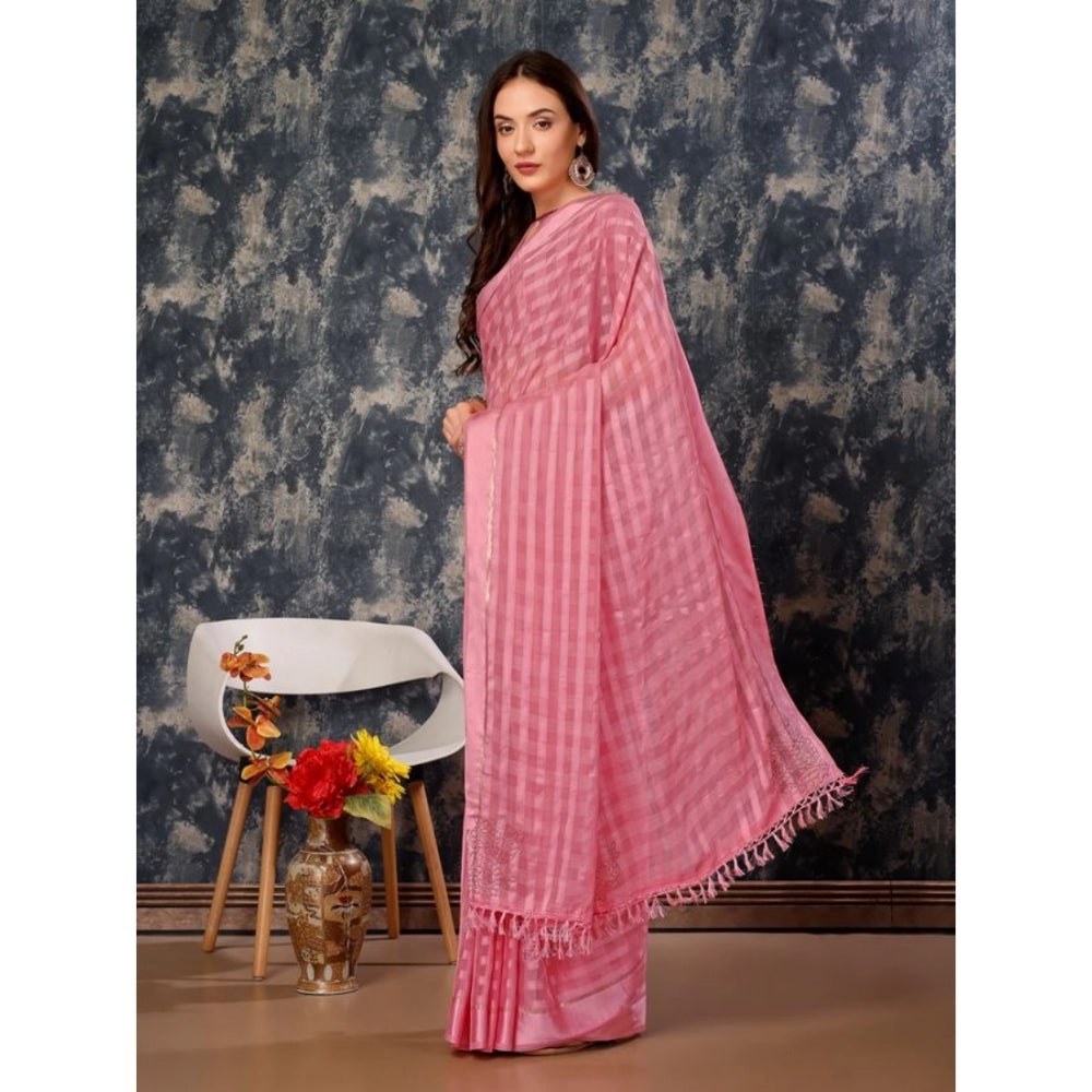 Women's Chiffon Fabric Line Saree With Unstitched Blouse (Pink, 5-6 Mtrs)