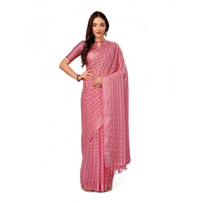 Women's Chiffon Fabric Line Saree With Unstitched Blouse (Pink, 5-6 Mtrs)