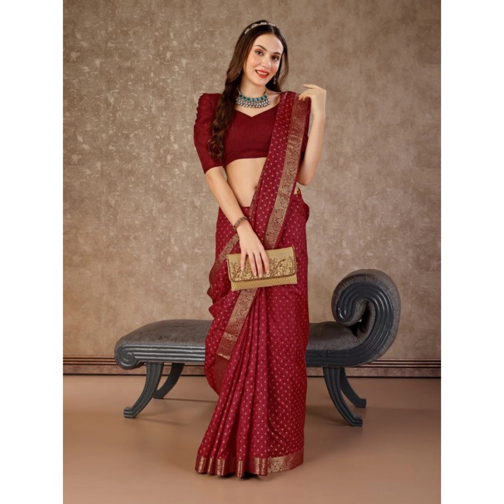 Women's Vichitra Bandhini Saree With Unstitched Blouse (Maroon, 5-6 Mtrs)