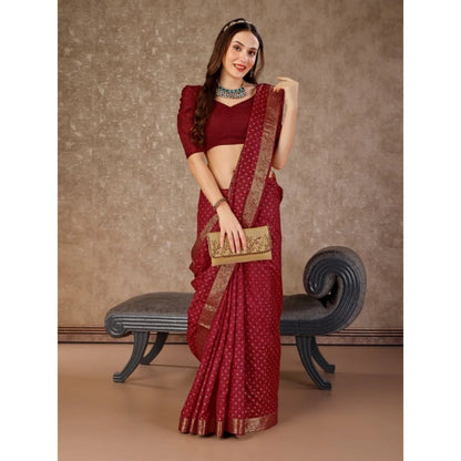 Women's Vichitra Bandhini Saree With Unstitched Blouse (Maroon, 5-6 Mtrs)