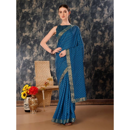 Women's Vichitra Bandhini Saree With Unstitched Blouse (Blue, 5-6 Mtrs)