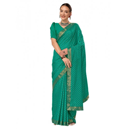 Women's Vichitra Bandhini Saree With Unstitched Blouse (Rama Green, 5-6 Mtrs)