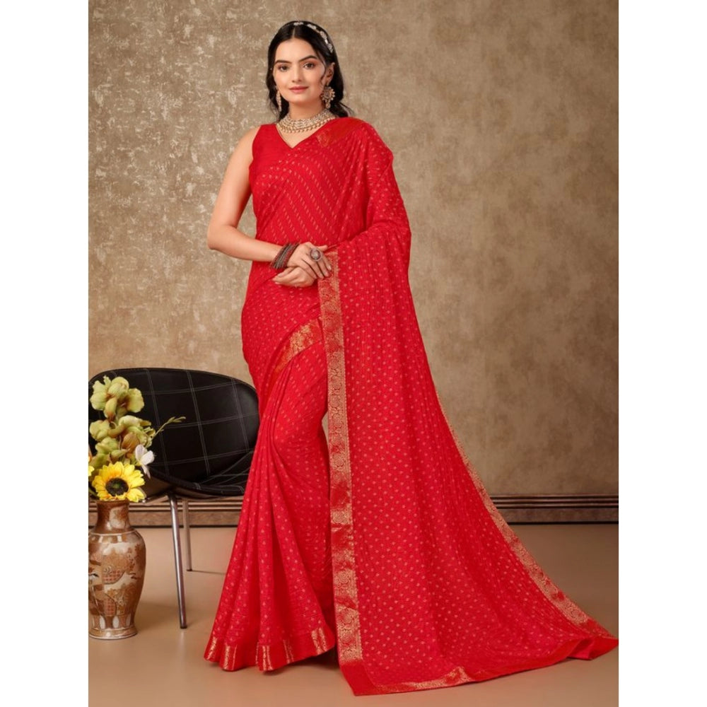 Women's Vichitra Bandhini Saree With Unstitched Blouse (Red, 5-6 Mtrs)