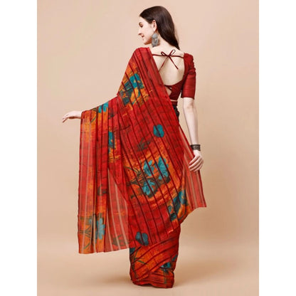 Women's Georgette Floral Printed Saree With Unstitched Blouse (Maroon, 5-6 Mtrs)