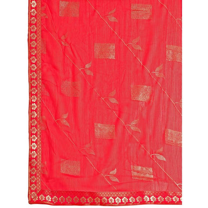 Women's Zomto Patta Chiffon Saree With Unstitched Blouse (Pink, 5-6 Mtrs)