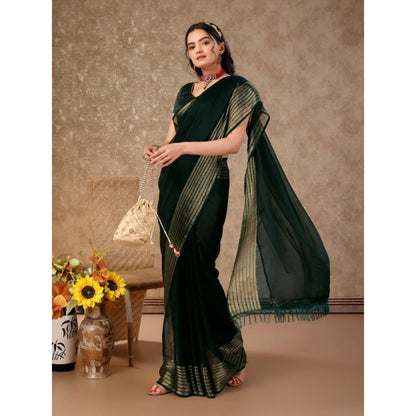 Women's Chiffon Fabric Plain Saree With Unstitched Blouse (Green, 5-6 Mtrs)